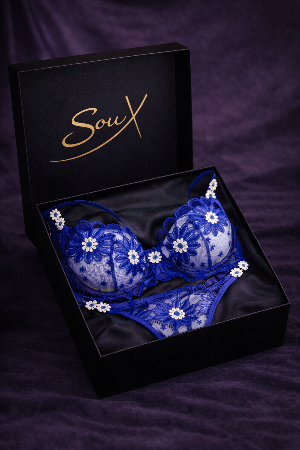 Blue Bloom Lace Lingerie Set