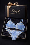 Blue Belle Embroidered Lingerie Set