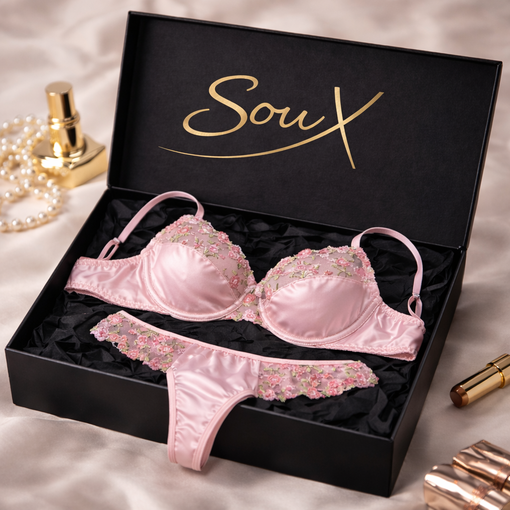 Rose Reverie Satin & Embroidered Lingerie Set