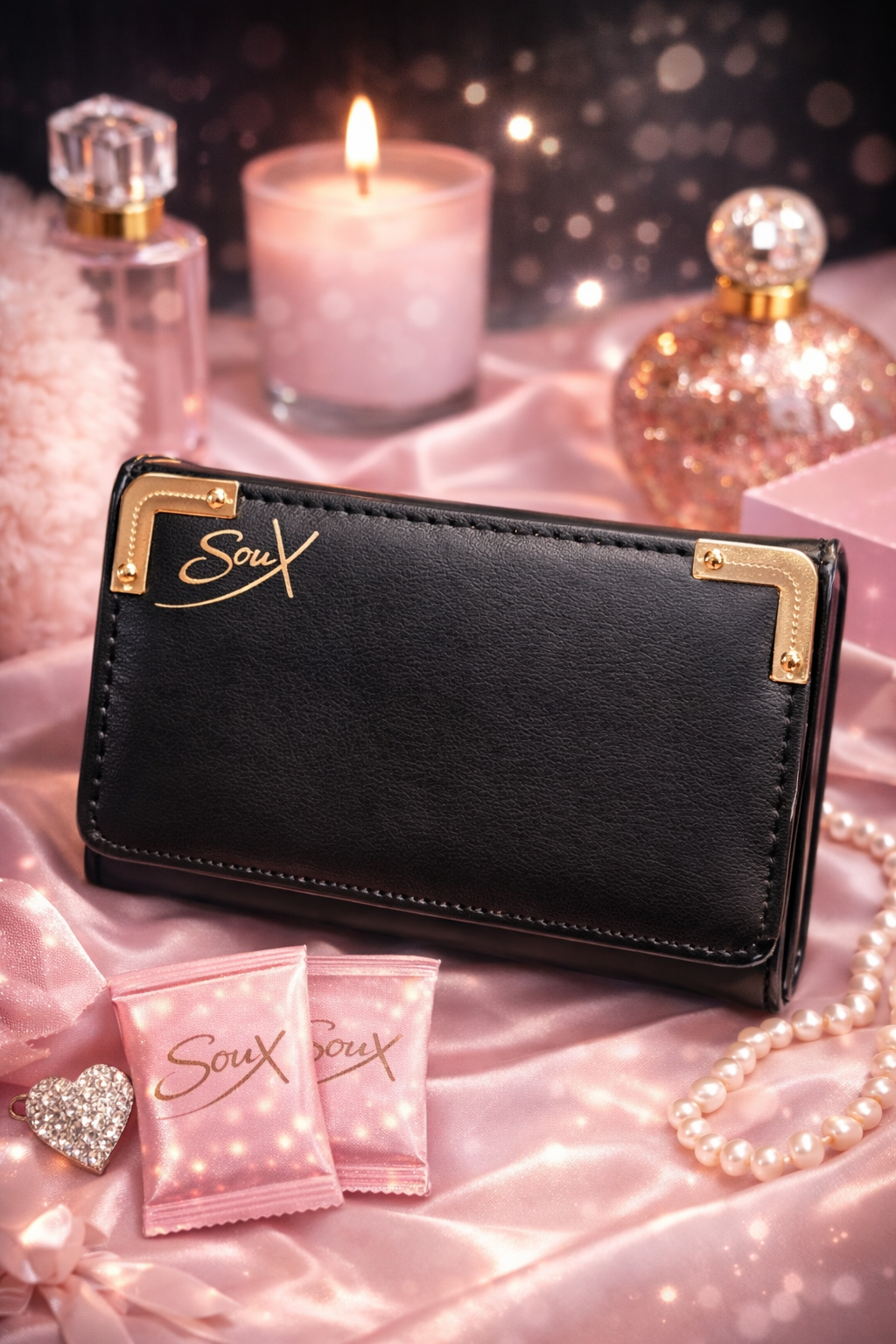 SouX Luxe Black Fold Purse Gold Detail Edition